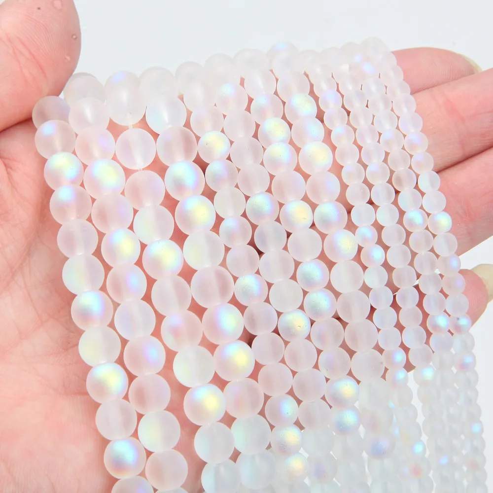 Perles de verre brillantes, 4/6/8mm, rondes transparentes, pour la fabrication de bijoux, Bracelets et colliers, accessoires de bricolage, vente en gros