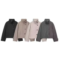 European and American 2025 Winter New Women's Loose and Casual Style Simple Long Sleeve Buckle Stand up Collar Coat