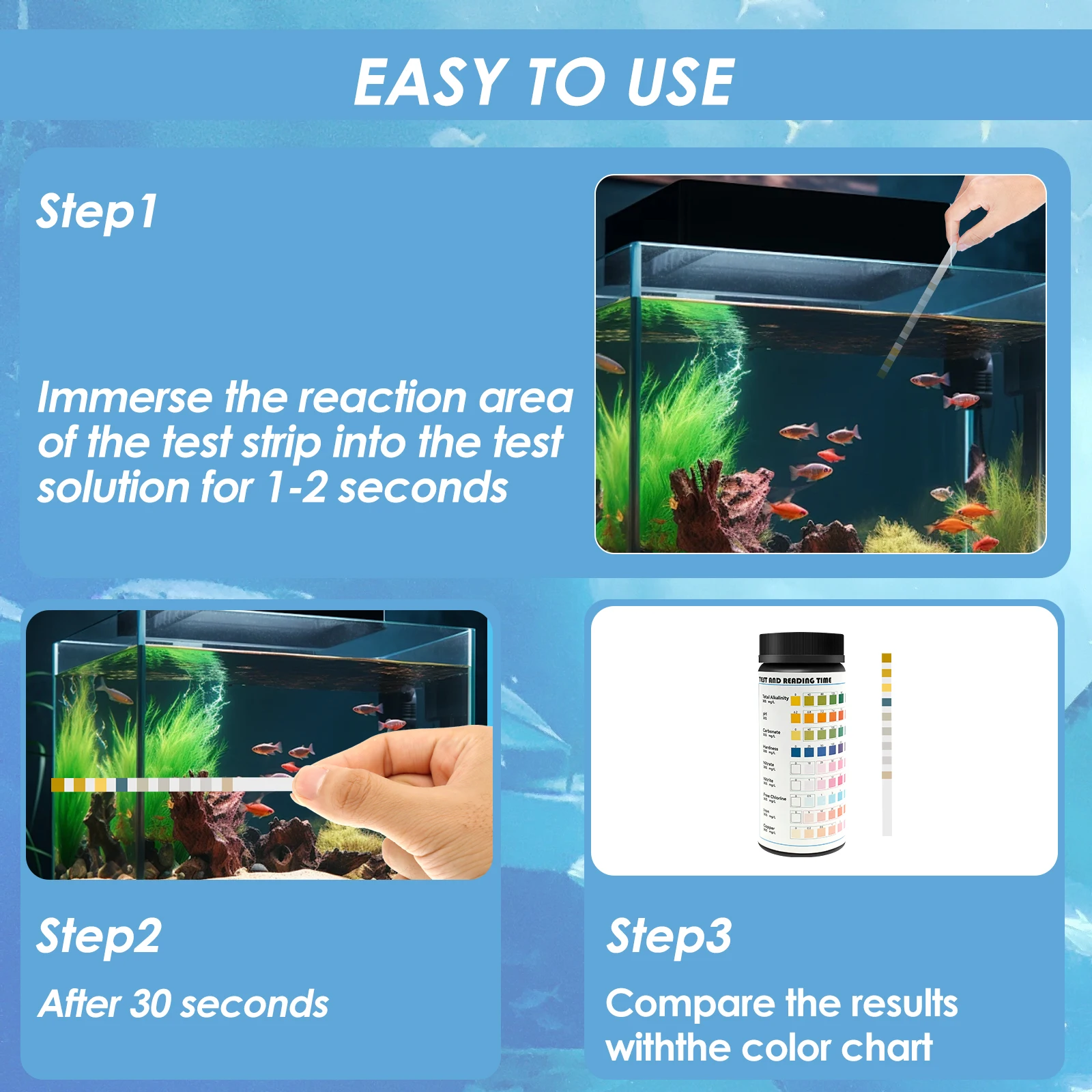 100 Pcs 9-IN-1/7-IN-1 Aquarium Test Strips Fast Accurate Fish Tank Test Kit with Test Tube Water Quality Monitor pH Test Strips