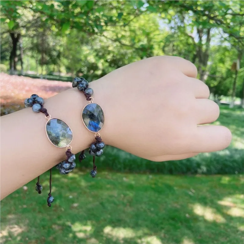 

anemousite edge irregular flash stone pull feldspar braided bracelet braided bead handmade bracelet rope bracelet fashion