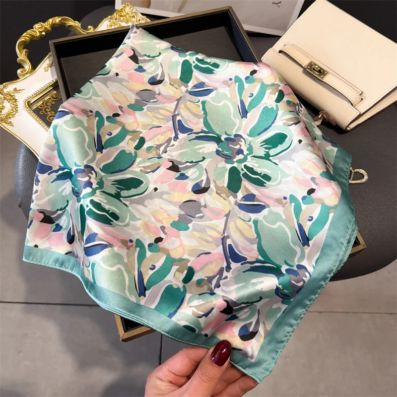 Luxuriöser Hijab-Seidenschal und Wickelschal mit süßem Katzenmuster für Damen, Halstuch, Haarband, Handgelenk-Stirnband, Bandana 2025, Echarpe – Detail 9