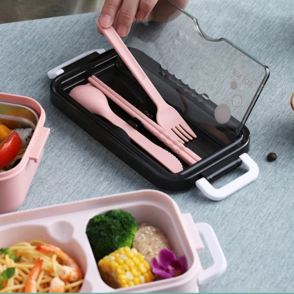 Double-Layer Portable Lunch Box Set with Utensils