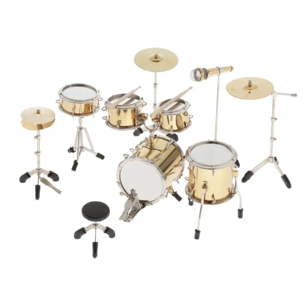 

9 Piece Drum Set Collectible Musical Instrument Model Ornament for