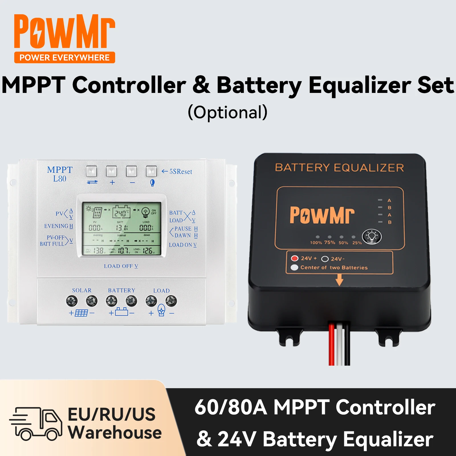 Powmr Mppt 60A 80A Regolatore Di Carica Solare Regolatore Di Tensione Solare Regolatore Di Batteria 12V 24V Con Equalizzatore Batteria 24V