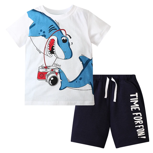 Conjunto de ropa de tiburón bebé, traje de dibujos animados de diseñador de marca, camiseta y pantalones cortos de verano, ropa informal para niños _ - AliExpress