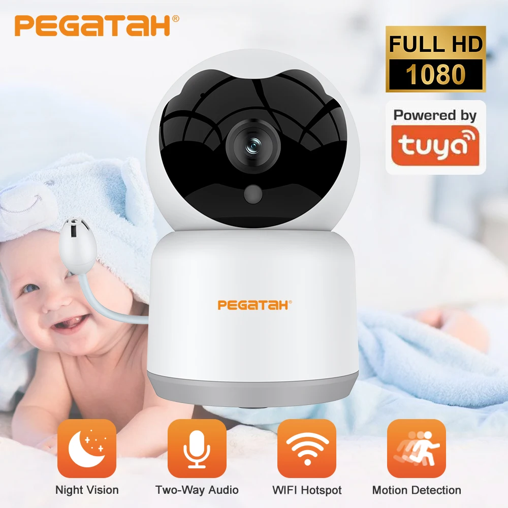 WiFi Camera with Dual Screens Baby Monitor Night Vision 1080P Indoor Mini Two Way Audio PTZ IP Camera CCTV Surveillance Cameras