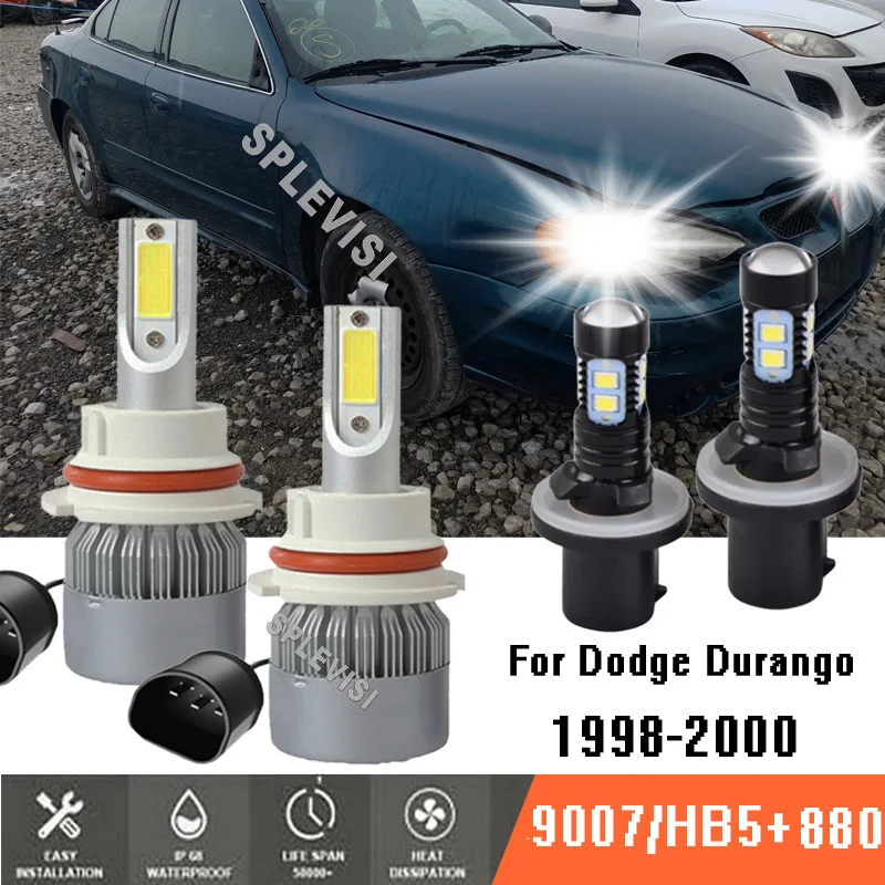 

Car LED White Headlight High/Low Beam Fog Light Bulbs 6000K 12V Conversion Kit For Dodge Durango 1998-2000 1998 1999 2000