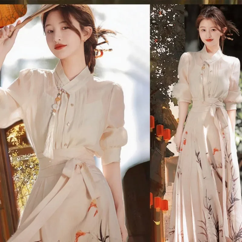 

Improved Traditional Chinese's Dress Hanfu Patchwork High-end Skirt set Elegant Sweet Commuting Artistic Retro Women's Clothing