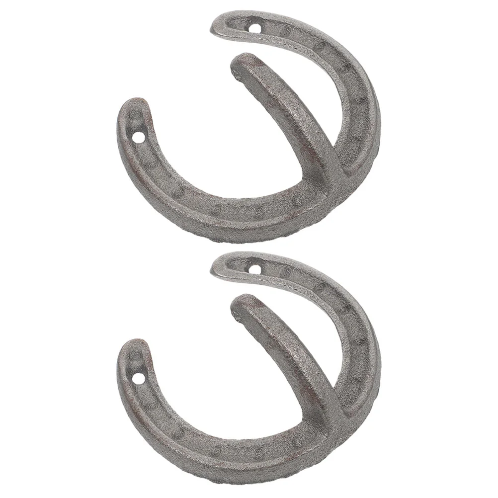 

2 Pcs Key Horseshoe Hook Decor Decorative Coat Hooks Iron Home Storage Organizer