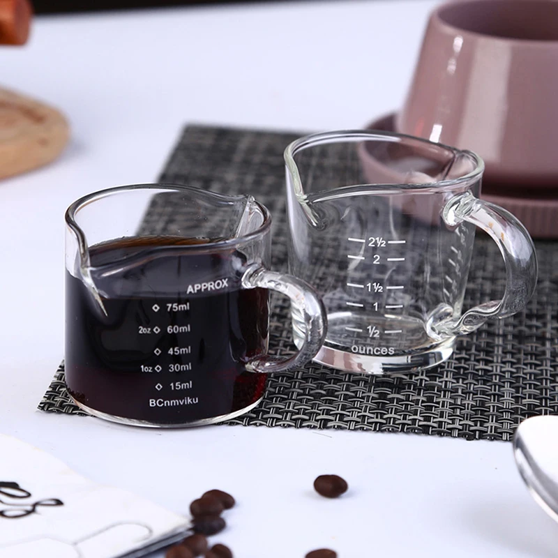 70/75ml Espresso Shot Glass Double Spout Measuring Cup Heat-Resistant Handle Clear Scale Wine Milk Coffee Measure Jug