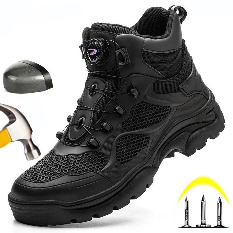 Top Grade Rotary Buckle Men Work Safety Boots Work Sneakers Safety Shoes Men Indestructible Boots Anti smashing