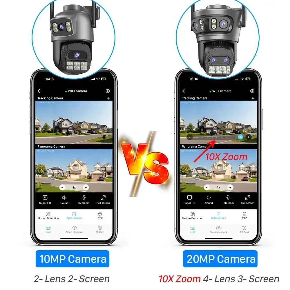 20MP 8K Four Lens Three Screens 10X Zoom PTZ Wifi IP Camera 10MP 5K Dual Lens Dual Screens Auto Tracking Outdoor Camera 5G WIFI 6