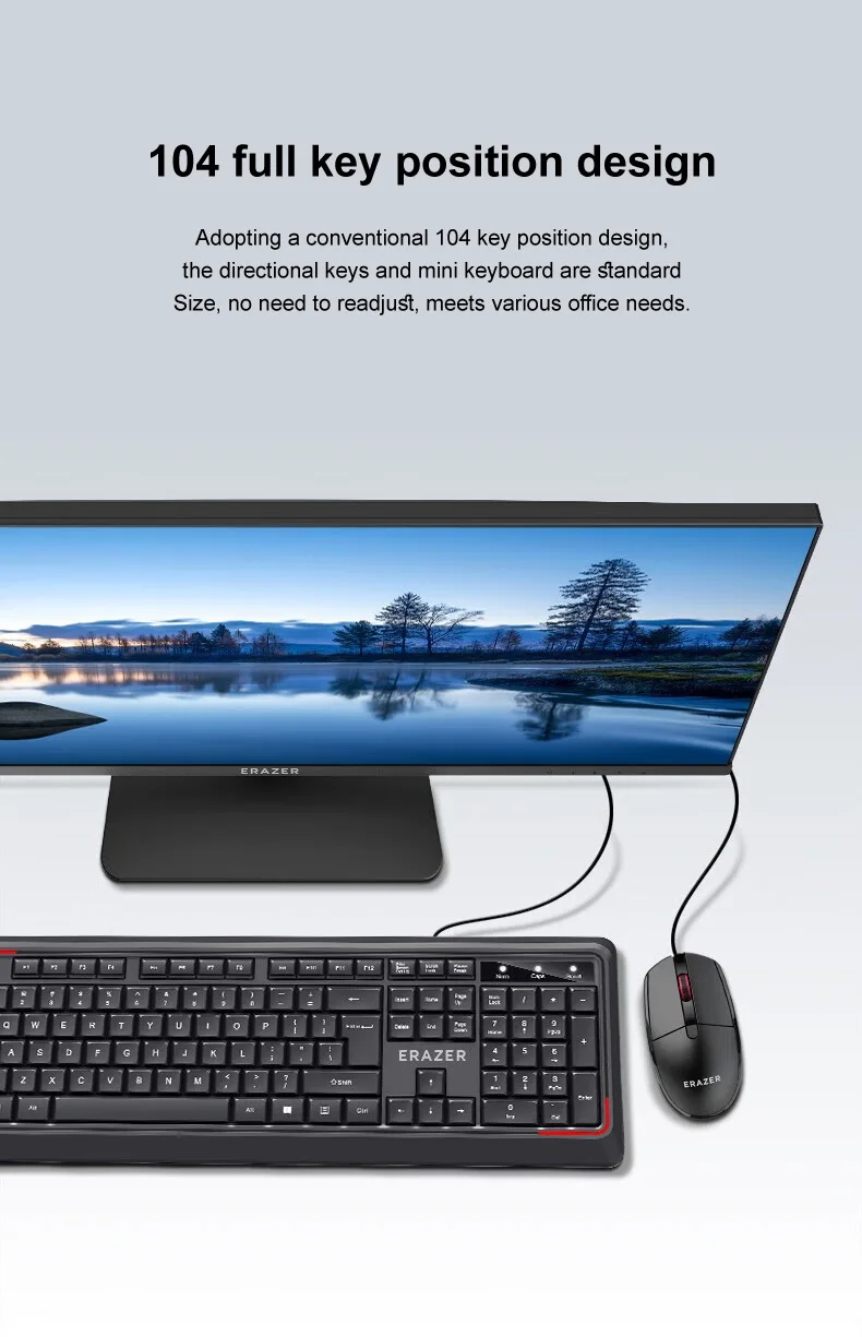 Erazer Km201 Wired Keyboard And Mouse Set Ergonomic Full-size_voghion.com