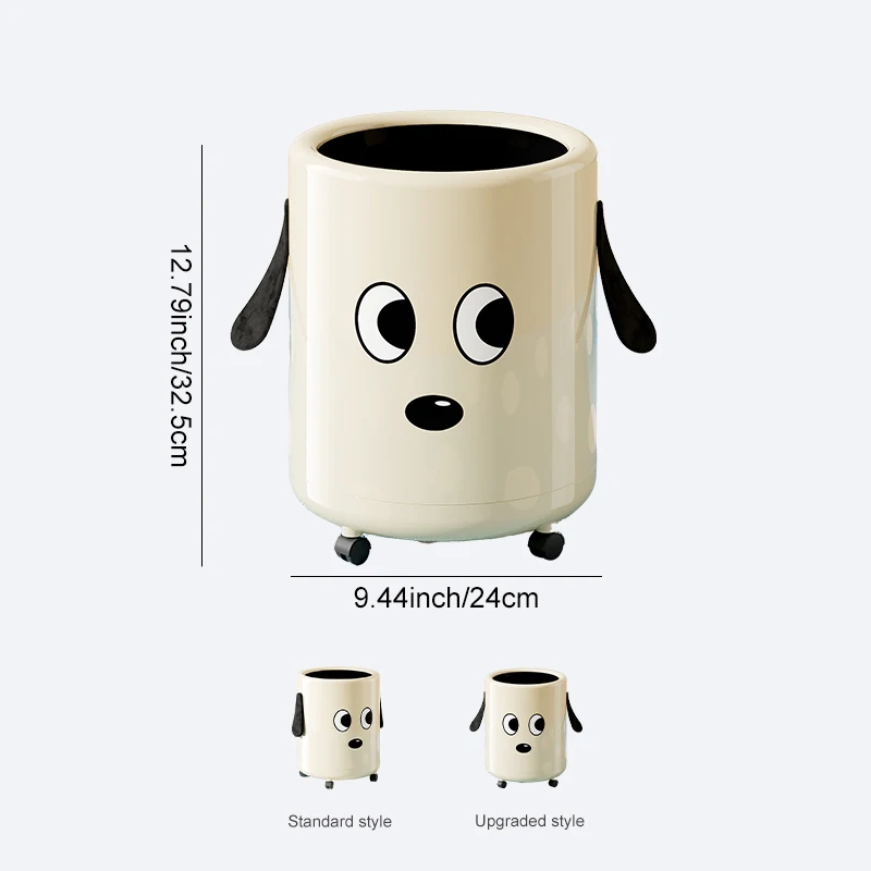 유포루 귀여운 강아지 쓰레기통 바퀴 포함, 대용량 내부 버킷 포함, 360도 회전 °     롤링형 쓰레기통