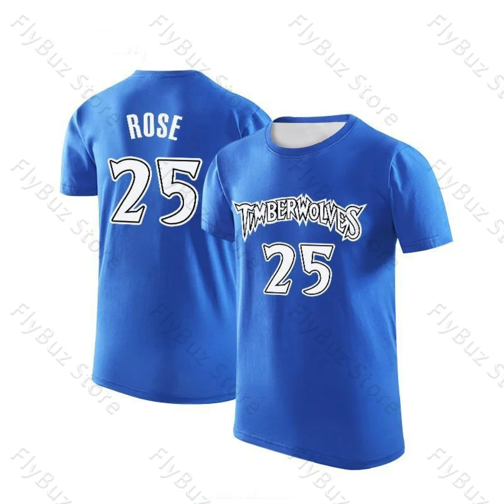 Rose Timberwolves No. 25 Basketball T-Shirt Retro Street Breathable Quick-Drying Training Clothes T-Shirt Children Adult Size