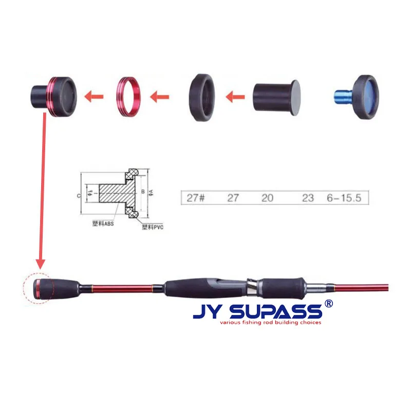 JY SUPASS 2pcs Fishing Rod End Cap fishing rod rubber butt cap with trim ring
