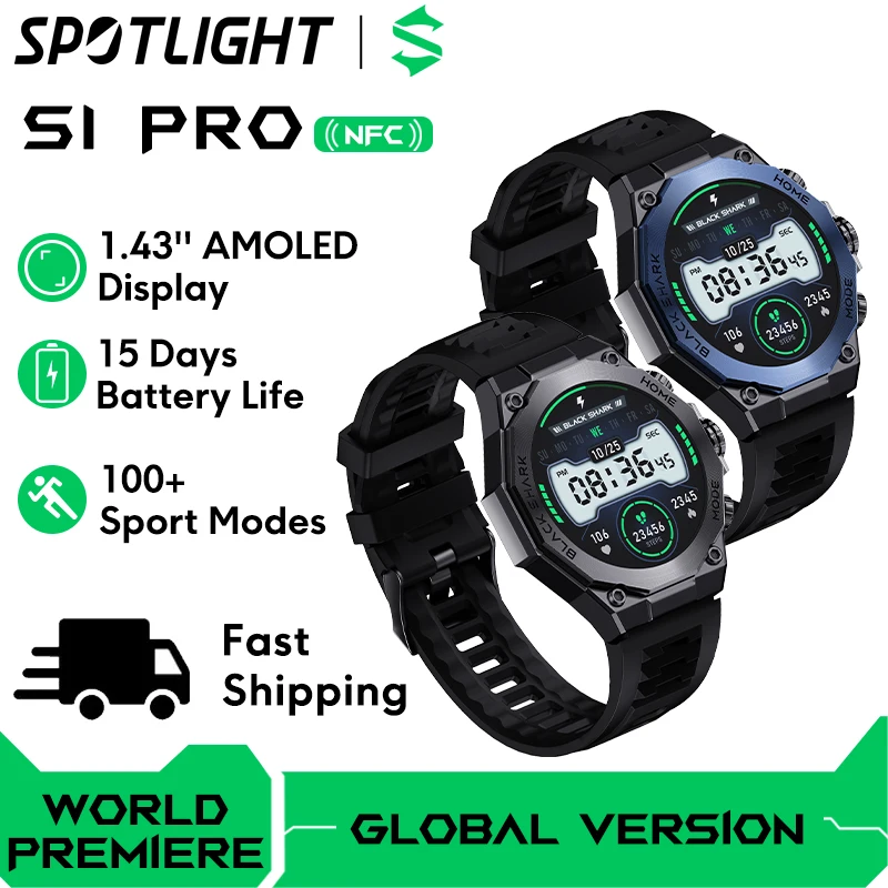 [World Premiere] Black Shark S1 Pro Global Version Smartwatch 1.43'' AMOLED Screen 100+ Sport Modes Sleep Monitoring Smart Watch