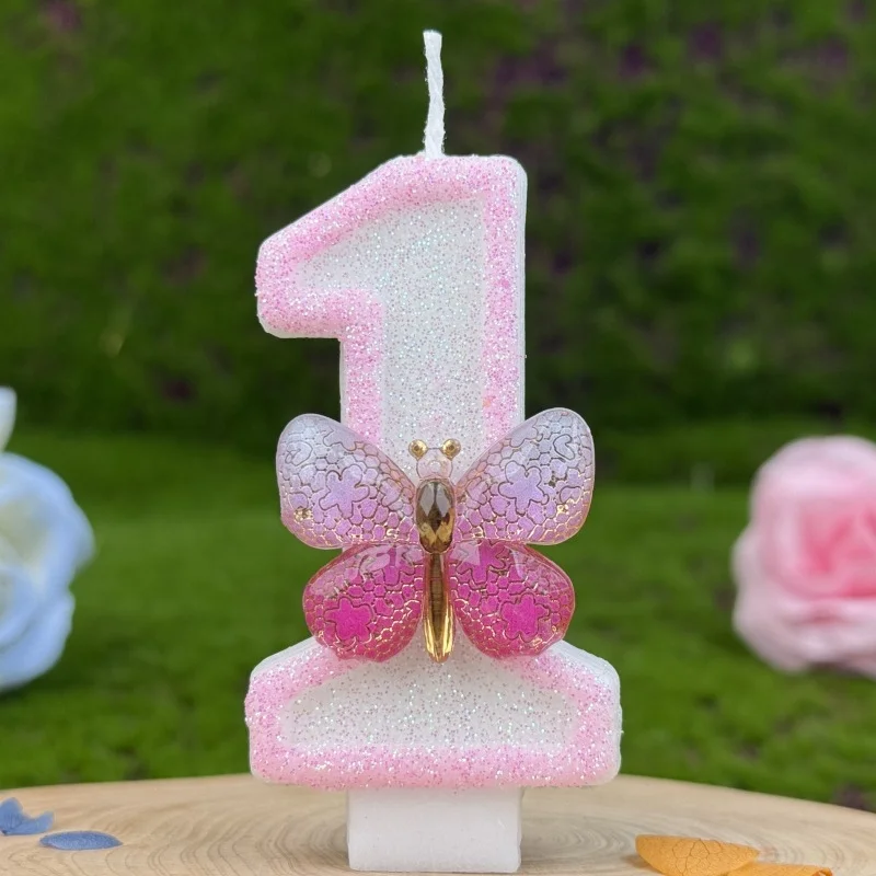 Pink Butterfly Digital Birthday Candles Cake Party Decoration Festive and Party Supplies Cake Topper