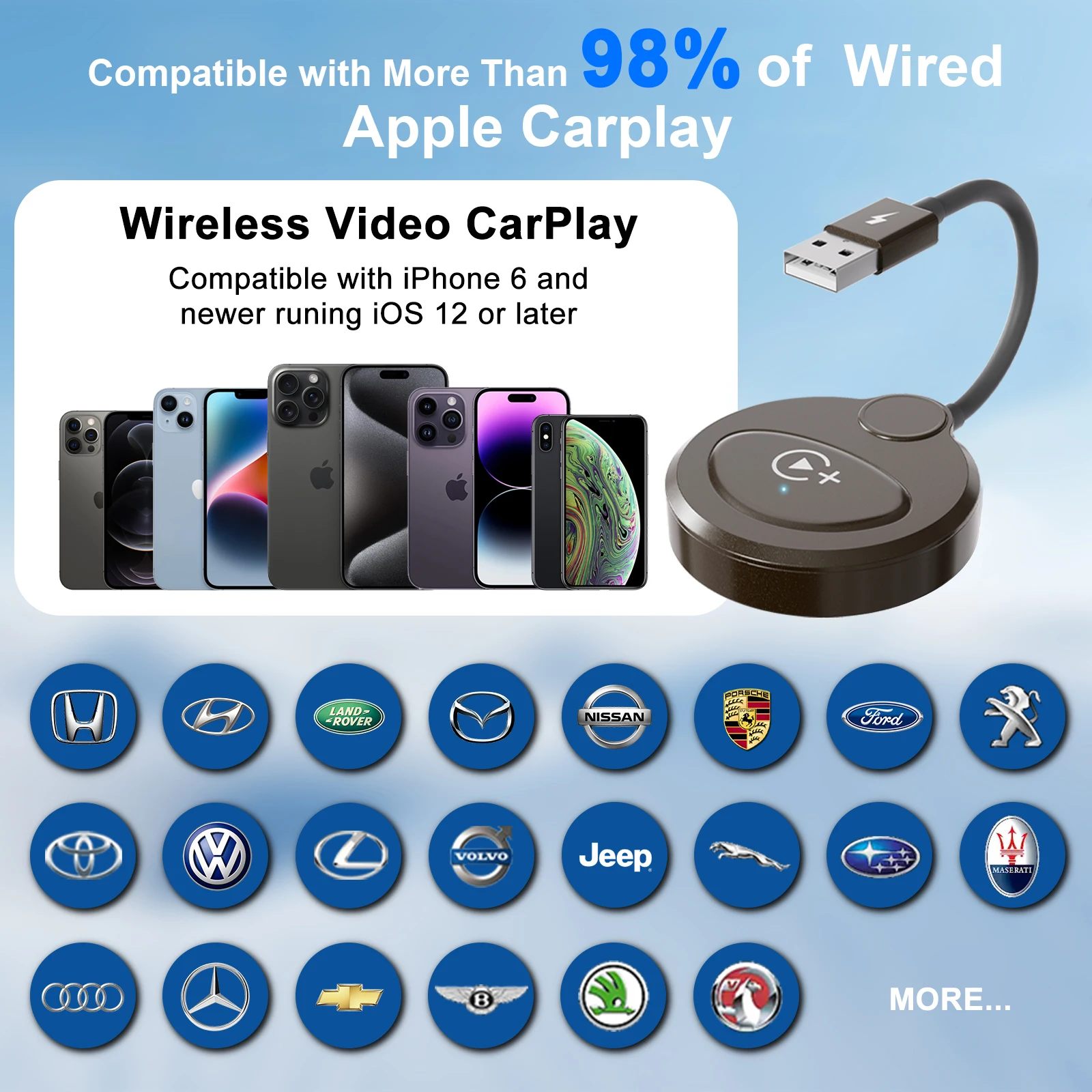 Carplay Wireless Adapter with Youtube/Netflix/Tiktok Wireless Carplay USB Dongle for Factory Wired to video carplay adapter