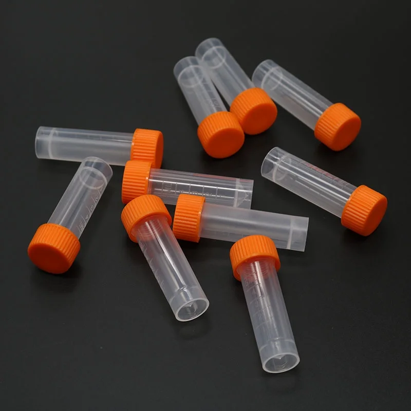 10pcs 5ML Graduated Plastic Graduated Cryogenic Refrigeration Tube Laboratory Transparent Sample Storage Container Tube plastic test tubes cell freezing container