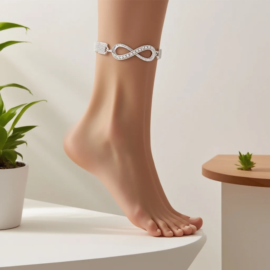 Silver Anklet Bracelet Fashion Retro Summer Silver Charm Two wear Sparkly Unlimited 8-Figure Anklet Bracelet Foot Jewelry