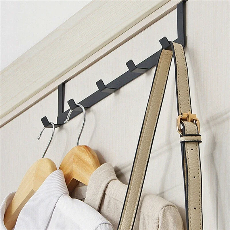 Storage Hook Over The Door 5 Hooks Home Bathroom Organizer Rack Clothes Coat Hat Towel Hanger Bathroom Kitchen Accessories Holder