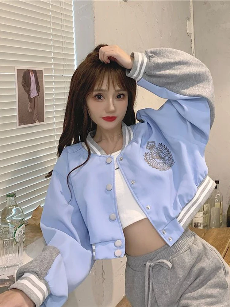 ZokiSexyCroppedBaseballJacketsWomenHarajukuPatchworkEmbroidery