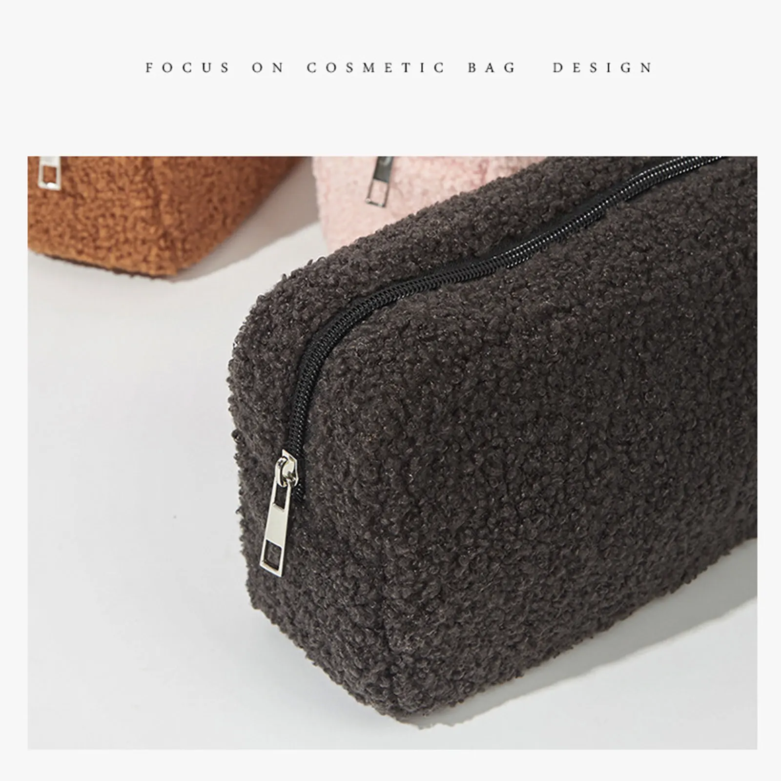 Teddy Velvet Travel Storage Bag Beauty Zipper Makeup Bag New Clutch Bag Wallet Card Bag Portable Pencil Passport Bag