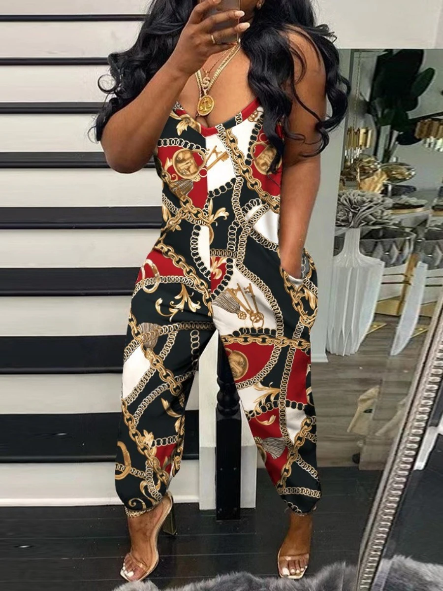 Lw Plus Size Chain Mixed Print Cami Jumpsuit Sexy Suspenders Spaghetti  Strap Cami Print Women Jumpsuit Fashion Casual Jumpsuit - Jumpsuits -  AliExpress