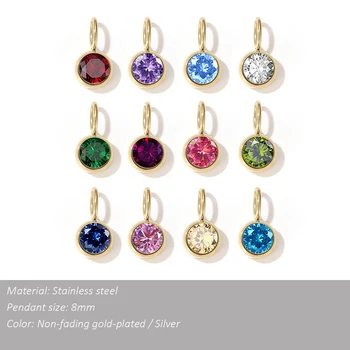 12PCS Birthstone Pendant 12 Months Color Stone DIY Accessories for Necklace Stainless Steel Jewelry Birthday Gift Wholesale 2