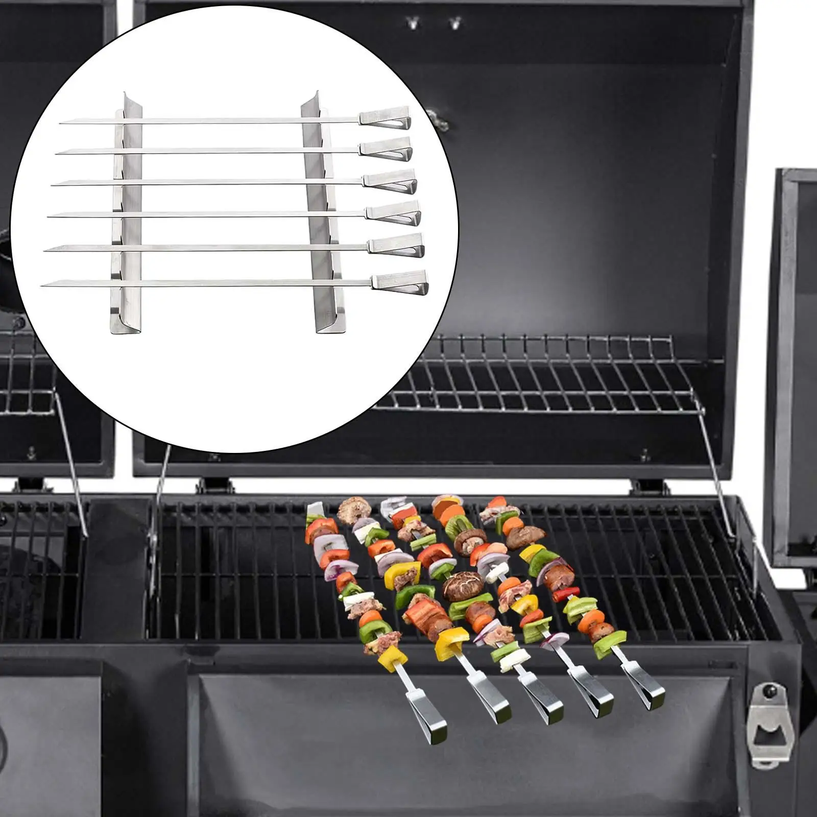 Skewers Rack Set Outdoor Cooking BBQ Pin Stick 14inch Stainless Steel Long Kebab Skewers for Seafood Chicken Vegetables Grilling