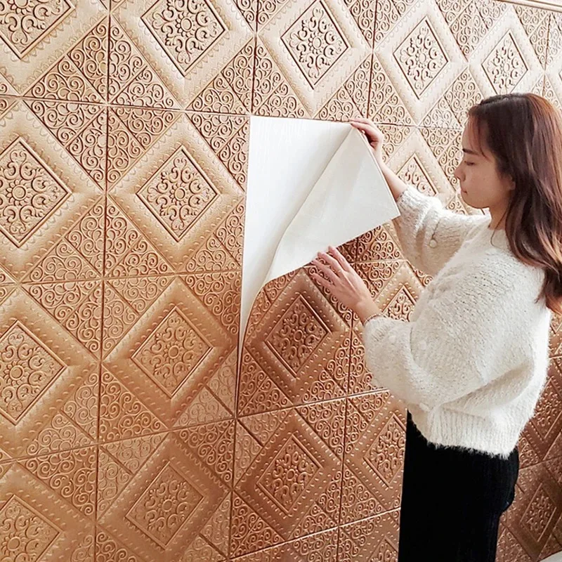 

70*70cm Ceiling Home Decoration Convenient Self-adhesive Wallpaper No Trace Waterproof Foam Brick 3D Decoration Convenience