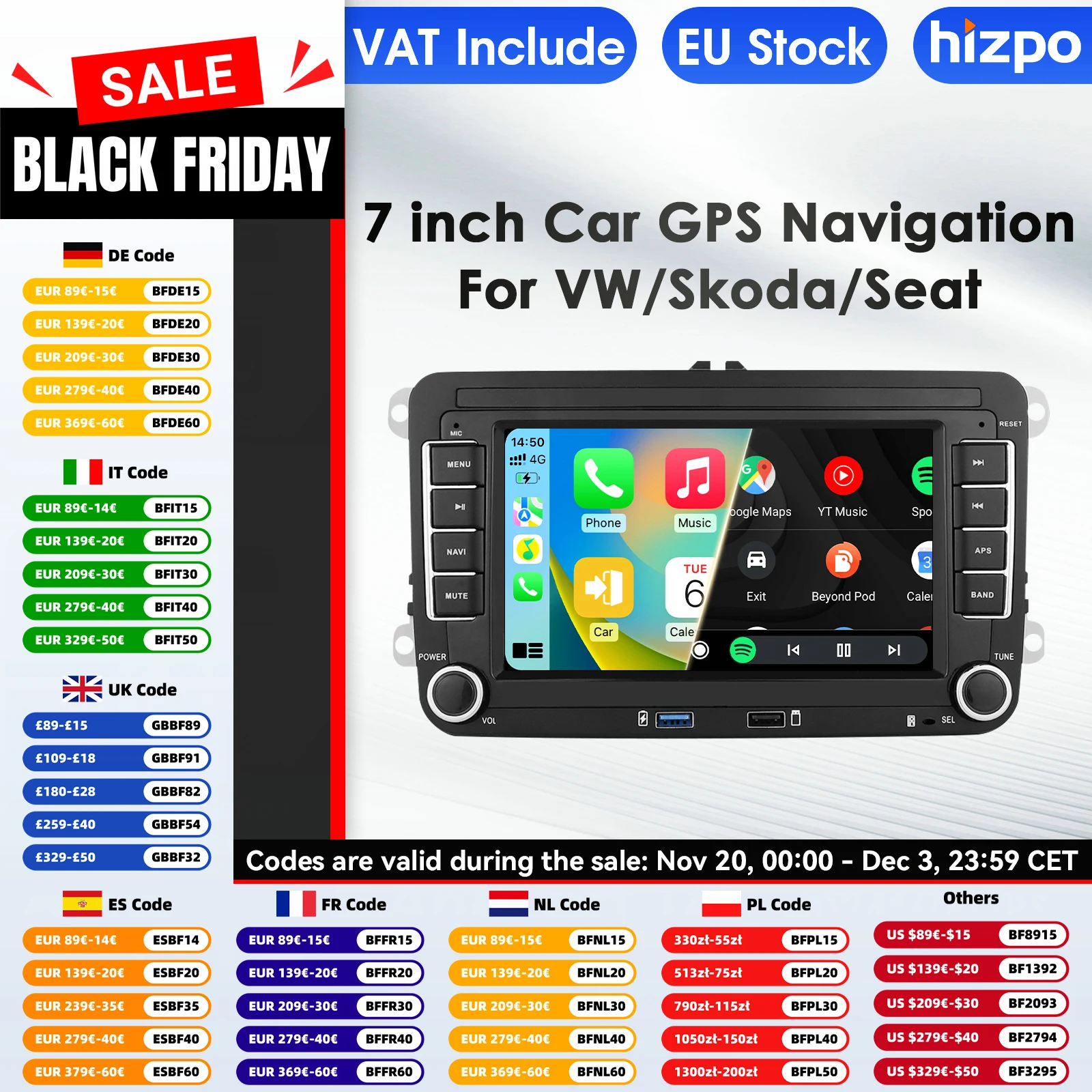 Hizpo 2 Din 7 pulgadas Carplay 4G AI sistema Android 14 Radio de coche para Volkswagen VW Passat B6 B7 T5 Tiguan Touran GOLF POLO Autoradio 1