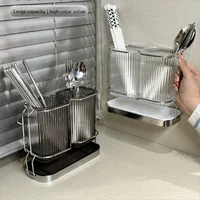 Wall Mounted Kitchen Cutlery Organizer Light Luxury Chopstick Spoon Holder Stainless steel Utensil Drying Rack 1