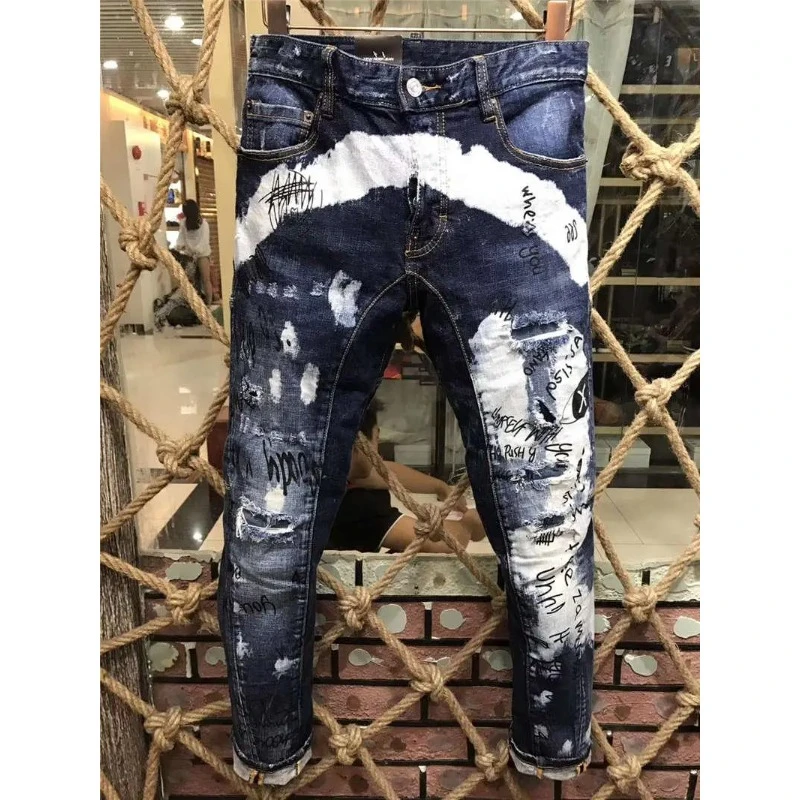 

2023 Cowboy Designer Denim ICON Jeans Holes Trousers Pants Biker Jeans HOMME Ripped Cotton Jeans D2 Jeans DSQ2 Men Pants 44-54