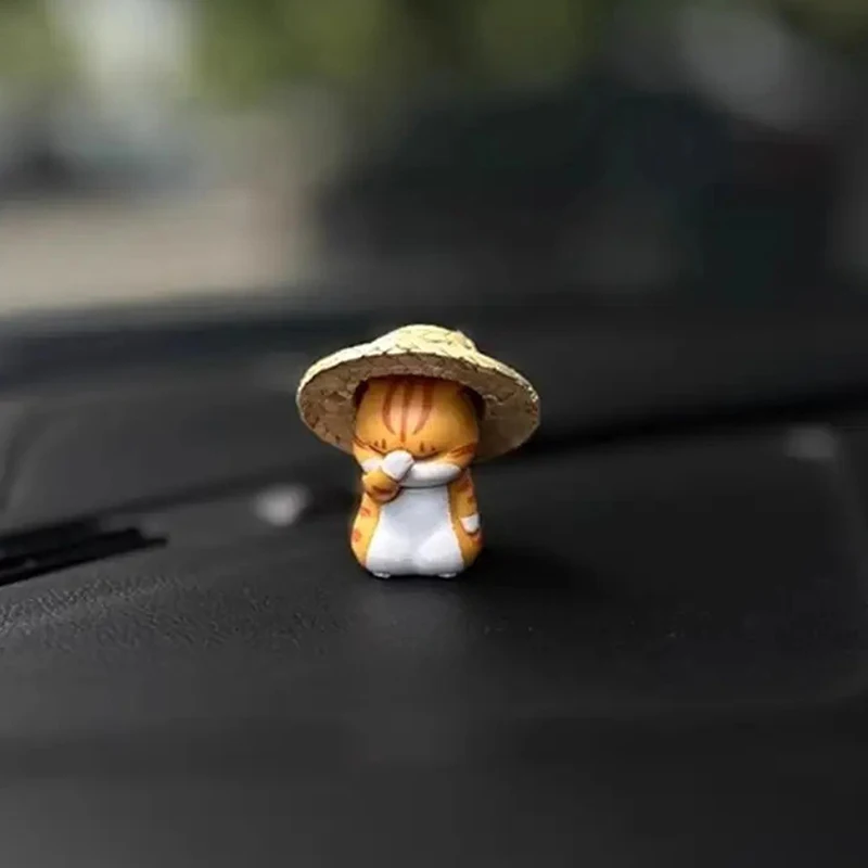 C 자동차 펜던트 귀여운 밀짚모자 고양이 장식품 자동차 백미러 펜던트 인테리어 장식 액세서리 소녀 선물