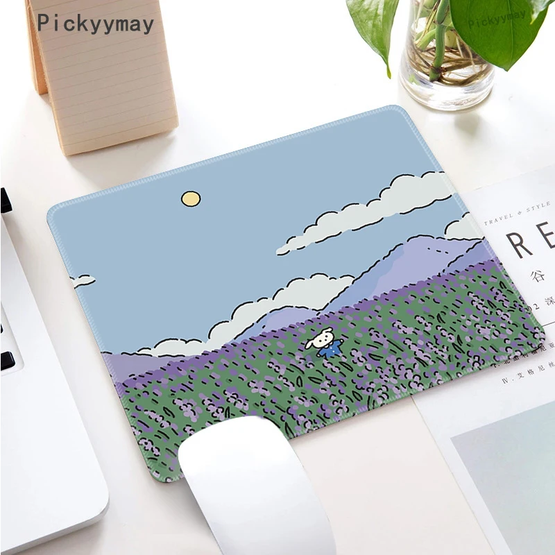 Pequeno Mouse Pad com Flor Verde Kawaii Gato e Coelho Desenhos Animados Tapete Portátil Teclado Tapete de Mesa Deskpad pc mm - Imagem 2