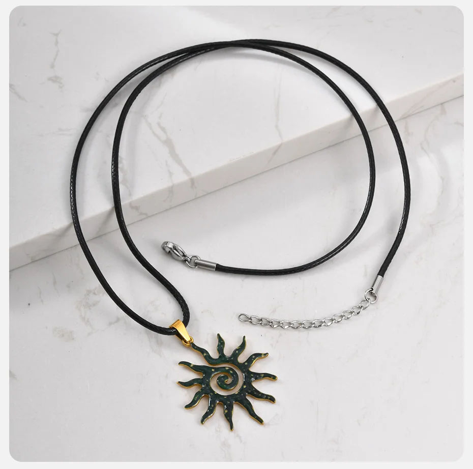 Vnox Sonnenanhänger-Halskette für Männer und Jungen, Edelstahl-Sonnenblumen-Charm, Solar-Anhänger-Halskette, eleganter Schmuck, Geschenke – Detail 6