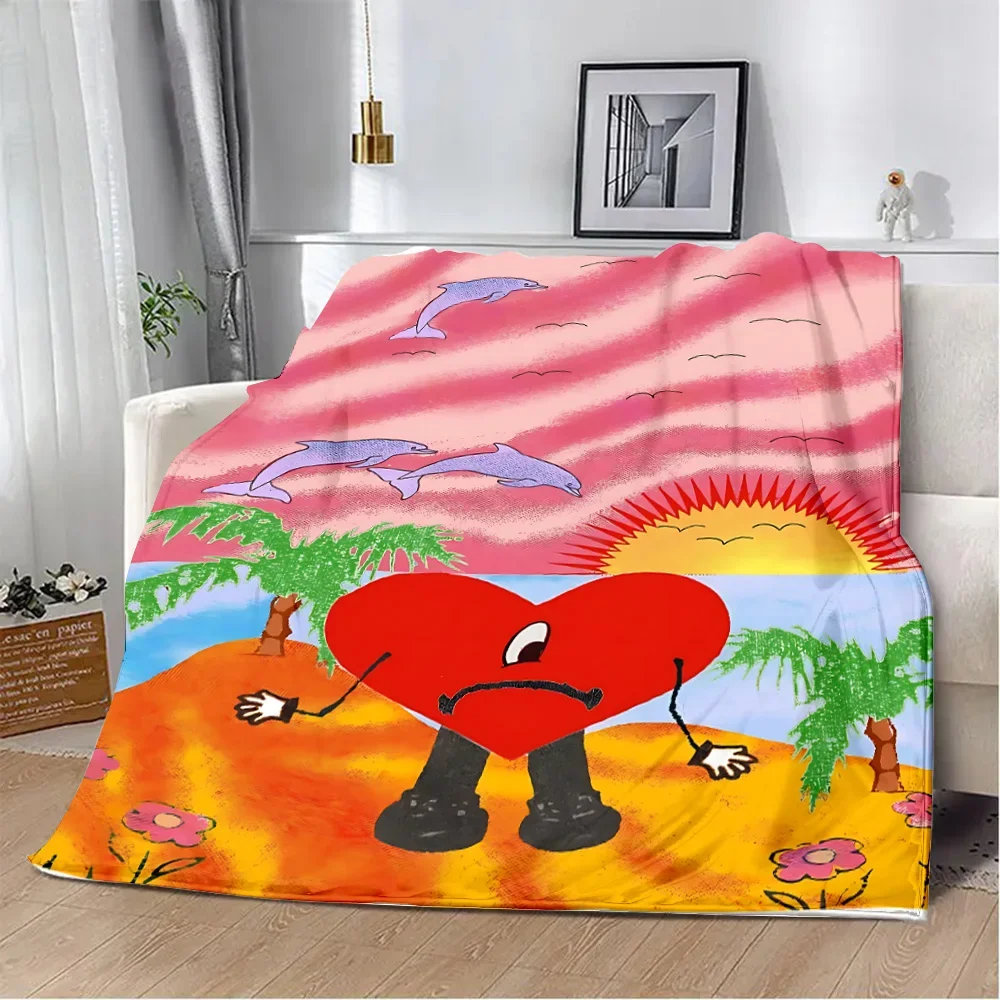 KPOP Bad Bunny Printed Blanket for Bed Sofa and Armchair Picnic Blankets Warm Blanket Comfortable Blanket Home Travel Birthday 2
