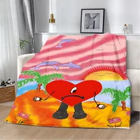 KPOP Bad Bunny Printed Blanket for Bed Sofa and Armchair Picnic Blankets Warm Blanket Comfortable Blanket Home Travel Birthday 2