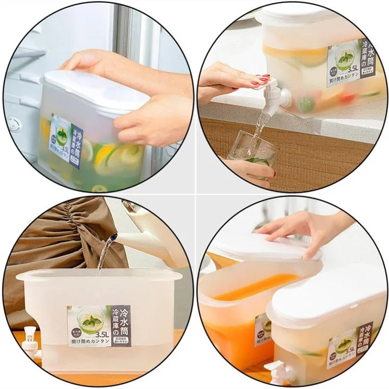 Cold Water Pitcher Fridge Kettle Beverage Dispenser Water Storage Container 6/2/1pcs 3.5L Large Capacity Cold Water Kettle with Faucet Refrigerator Summer Frozen Beverage Dispenser Portable