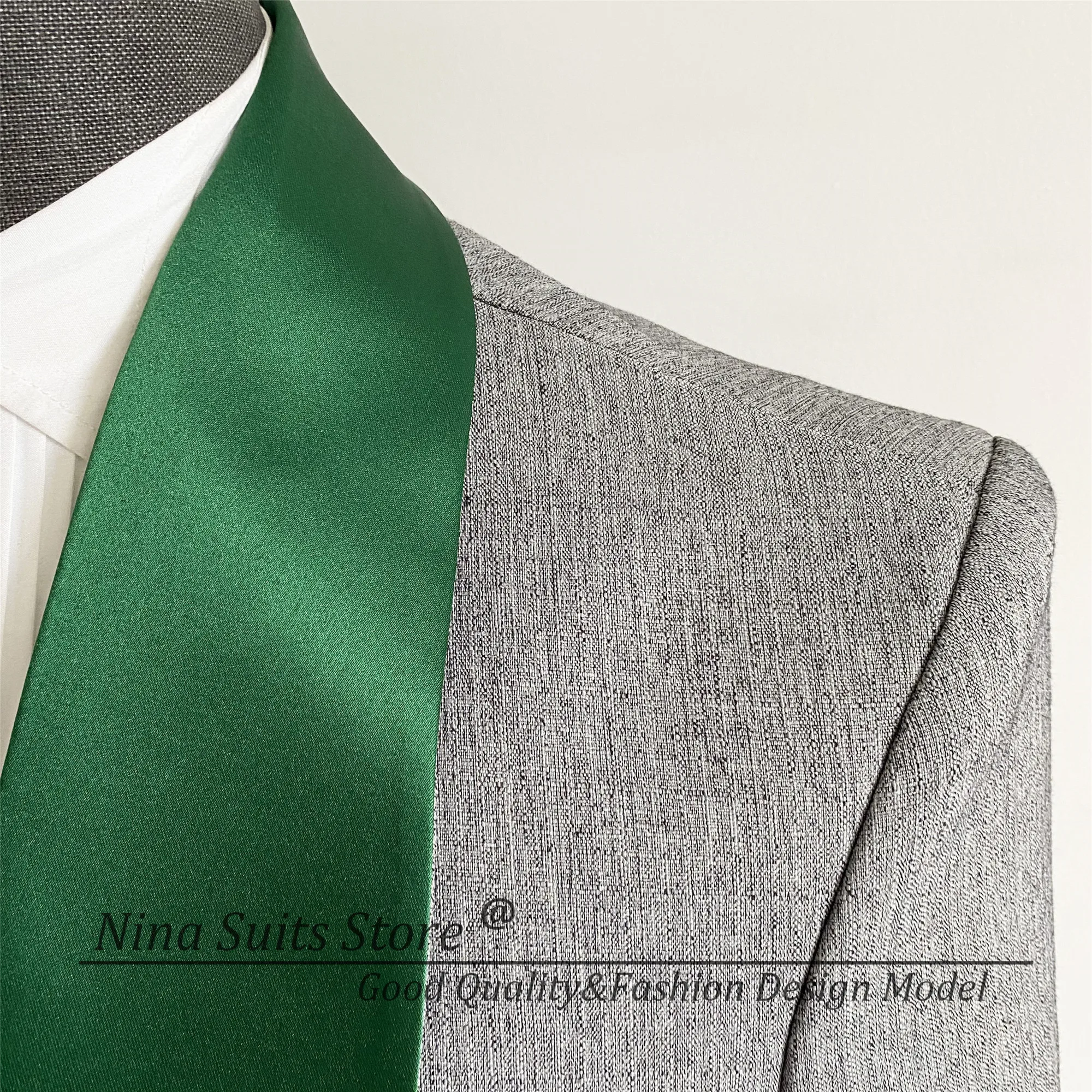 G&N Thick Wedding Groom Suits Grey Green Lapel Blazer Vest Pants New Business Man Party Prom Suits Host Singer Show Tuxedos