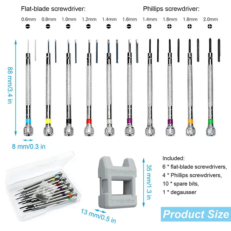 10 Pieces Precision Screwdrivers 0.6-2.0mm Watchmaker Screwdrivers With Demagnetizer Cross Socket Driver Screw Set Watch Tool watch screwdriver set