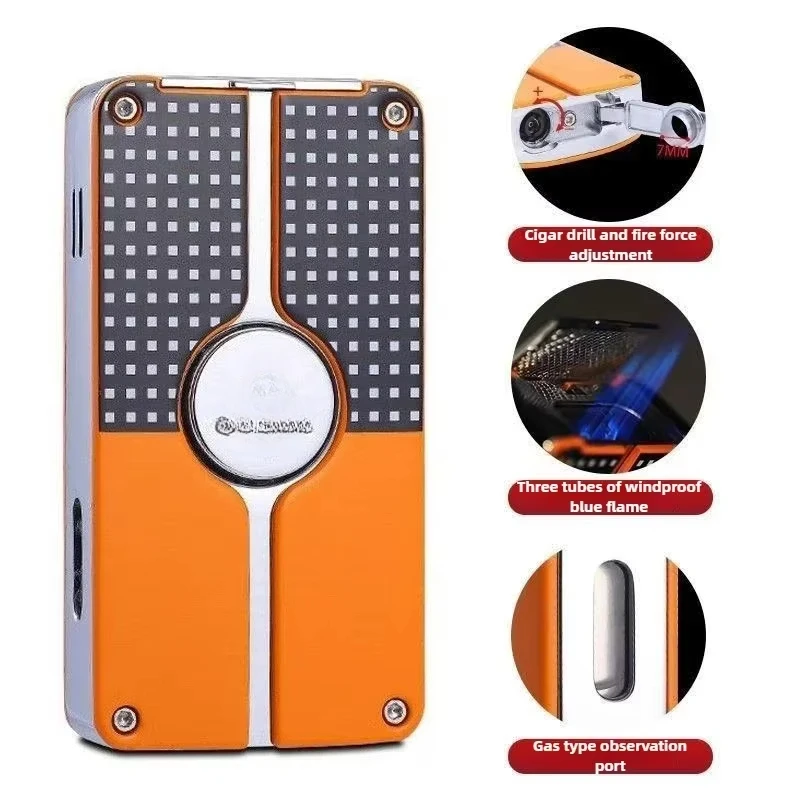 Windproof Metal Lighter, Three Flame Blue Flame Direct Jet Butane Flashlight Portable Cigar Punch Texture Small Gift 3