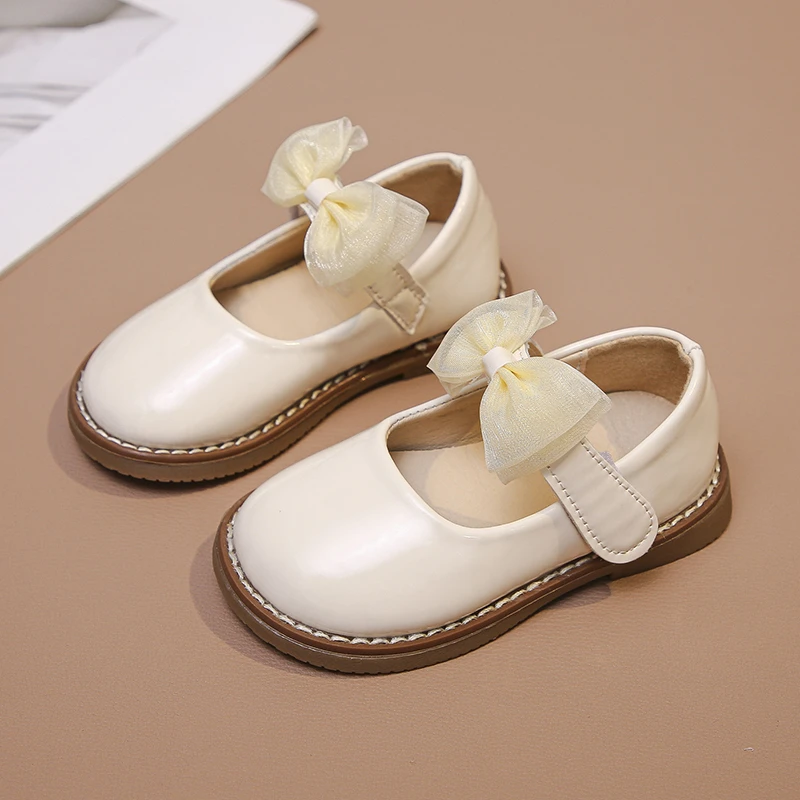 Kids Leather Shoes Basic Mary Jane Shoes for Student Black School for Baby Girls Platform Princess Bow Flats Oxford