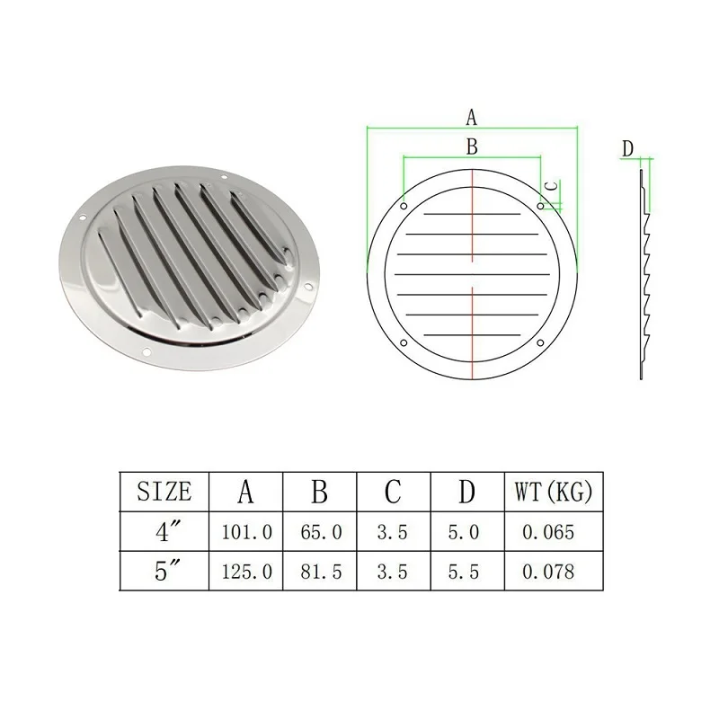 1PCS Round Louvered Vent Cover 316 Stainless Steel 4 inch 5 inch Mirror Polish Air Vent Cover For Marine Boat Hardware