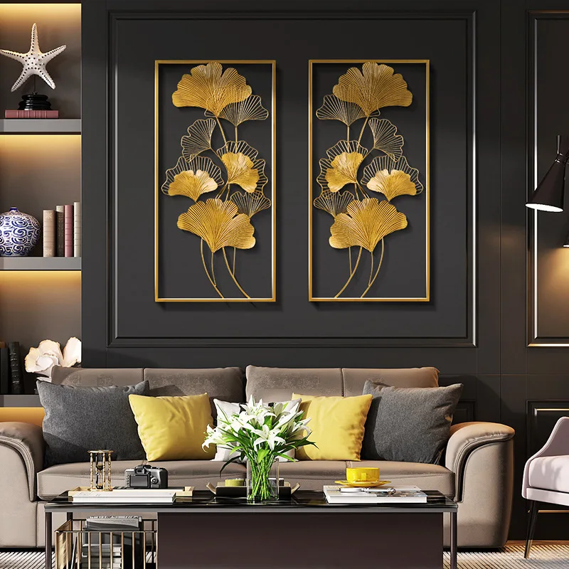 

European Style Metal Interior Living Room Wall Art Decor Simple And Light Luxury Gingko Leaf Design Metal Wall Decor For Hotel