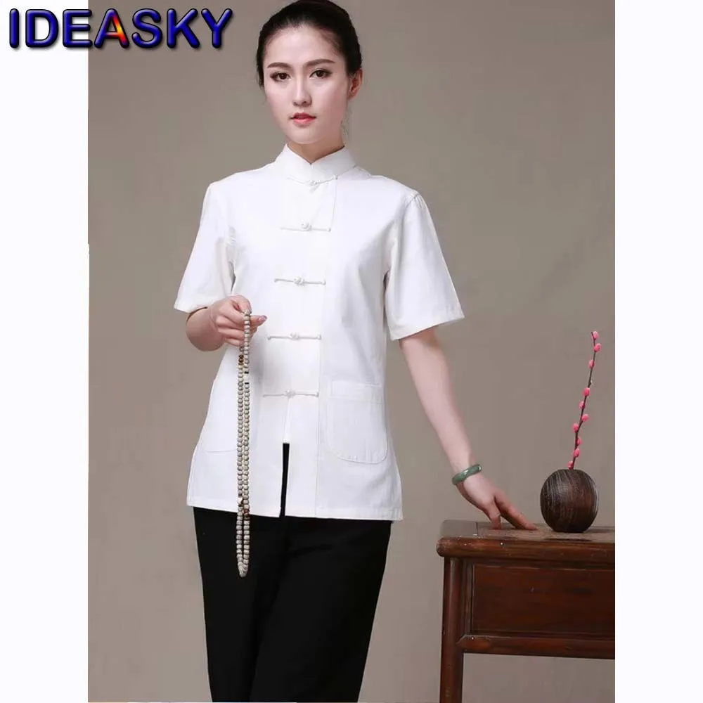 Womens Kung Fu Clothes Wudang Tai Chi Uniform Woman Summer Tang Costume Short Sleeve Chinese Traditional Style Shirt