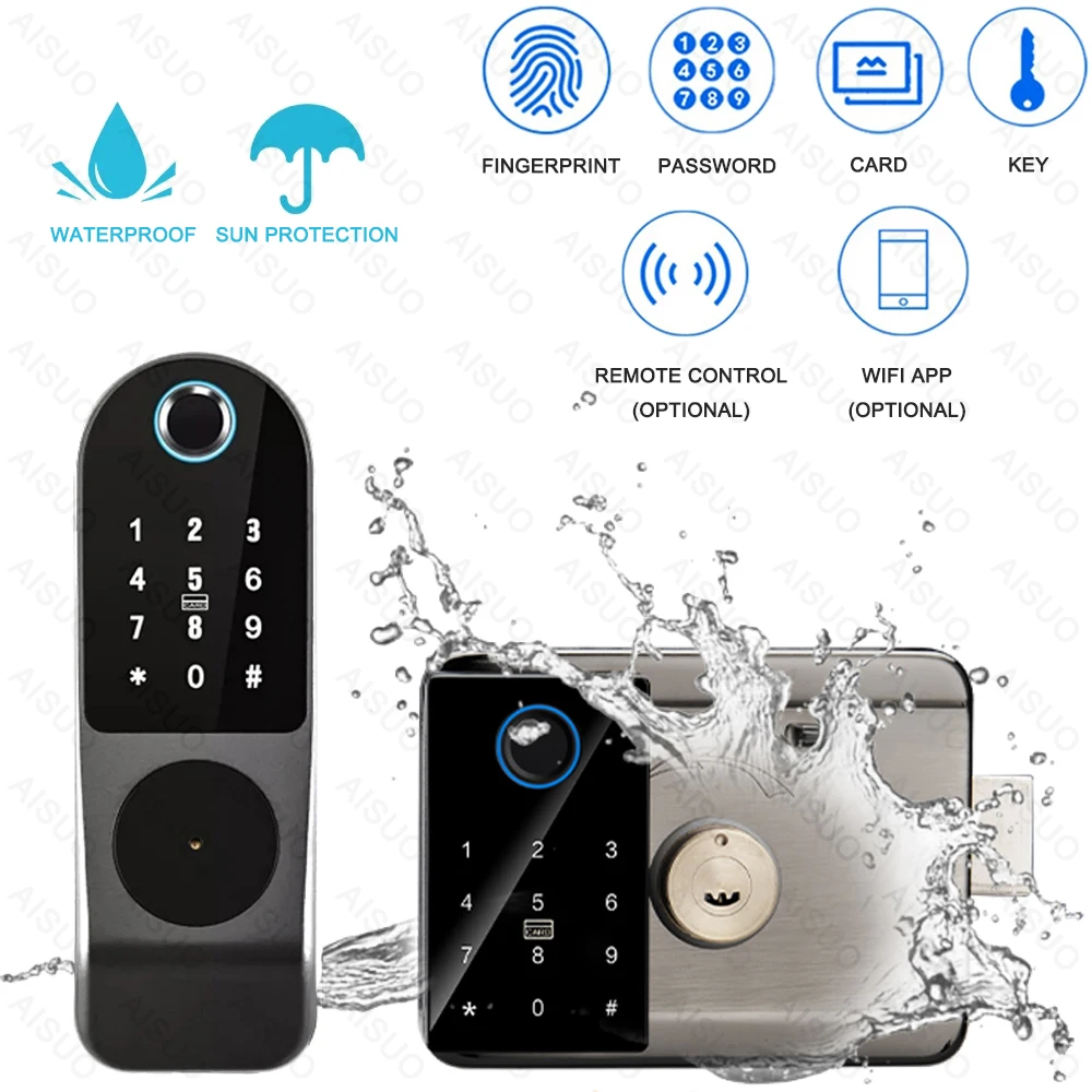 TUYA WIFI Smart Lock Fingerprint Biometric Digital Remote Control Outdoor Waterproof For Door