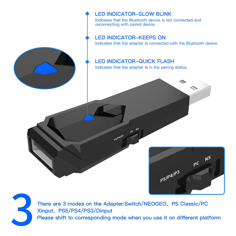 Wireless USB Converter For PS5 PS4 PS3 Switch OLED Bluetooth Gamepad Game Controller Adapter Slim Wired Controller Adapter